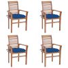 Dining Chairs 4 pcs with Blue Cushions Solid Teak Wood
