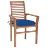 Dining Chairs 4 pcs with Blue Cushions Solid Teak Wood