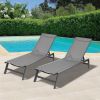 Outdoor 2-Pcs Set Chaise Lounge Chairs,Five-Position Adjustable Aluminum Recliner,All Weather For Patio,Beach,Yard, Pool(Grey Frame/Dark Gray Fabric)