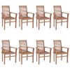 Dining Chairs 8 pcs with Cream White Cushions Solid Teak Wood