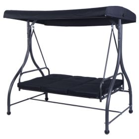 3 Seats Outdoor Swing Hammock with Adjustable Tilt Canopy (Color: black)