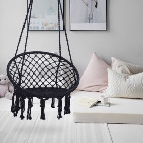 Hammock Chair Macrame Swing Max 330 Lbs Hanging Cotton Rope Hammock Swing Chair for Indoor and Outdoor (Color: black)