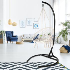 Outdoor Hanging Swing Chair with Stand, Boho Swinging Hammock Chairs with Stand for Bedroom, Patio, Porch, Outdoor and Indoor (Color: black)
