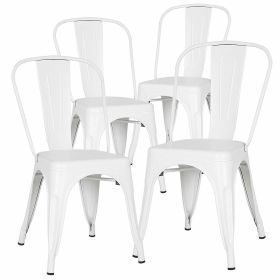 Metal Dining Chairs Set of 4 Indoor Outdoor Patio Chairs Stackable Kitchen Chairs with Back Restaurant Chair 330 LBS Capacity (Color: White)